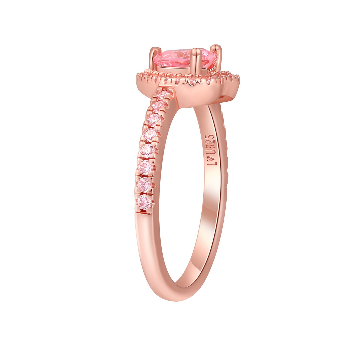 Anillo Corazon Halo Oro Rosa Piedra Rosa