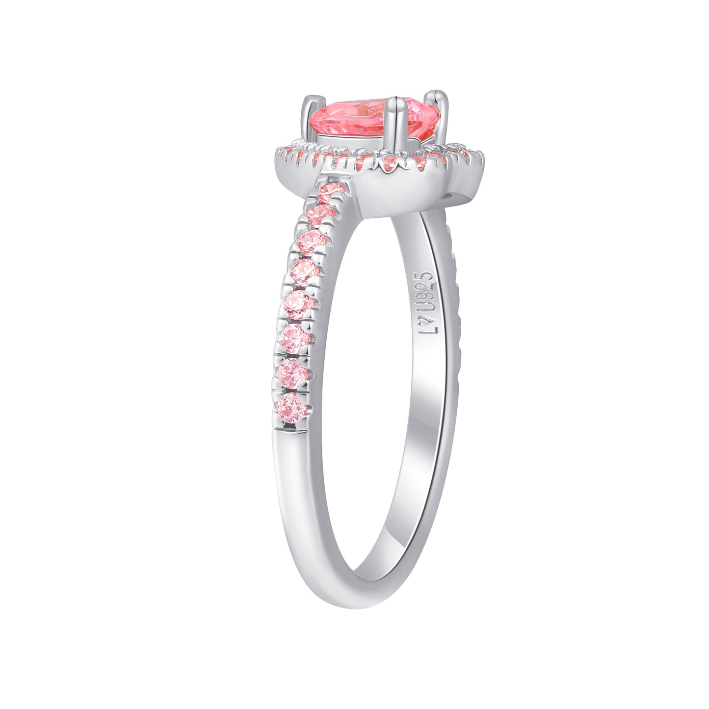 Anillo Corazón Halo Piedra Rosa