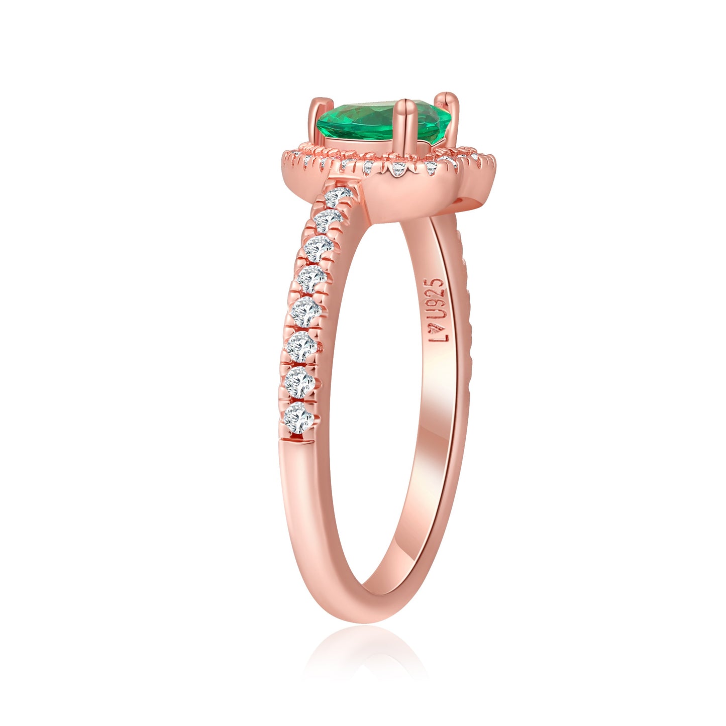 Anillo Corazón Halo Oro Rosa Piedra Verde
