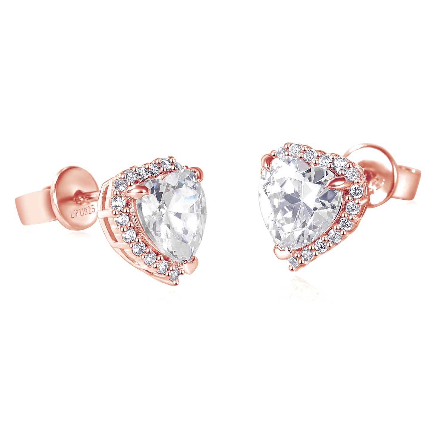 Aretes Corazón Halo Oro Rosa en plata 925 - Louty Joyería