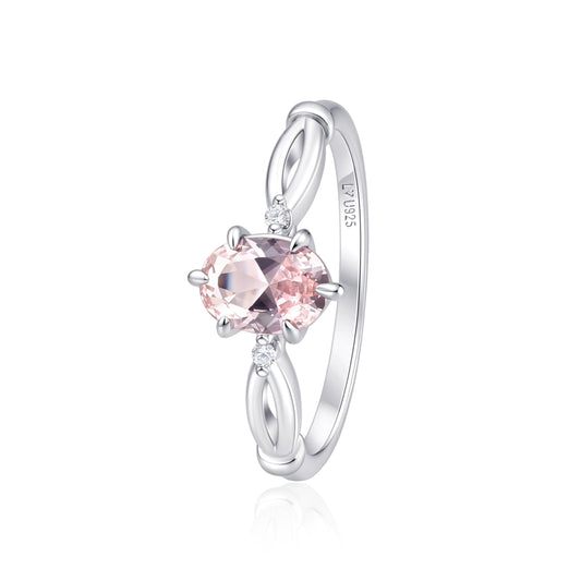 Anillo Aurora de plata 925 con gema rosada y diseño entrelazado - Louty Joyería