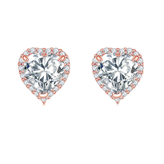 Aretes Corazón Halo Oro Rosa