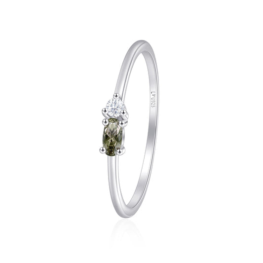 Anillo Olivo de plata 925 con gema verde oliva ovalada - Louty Joyería
