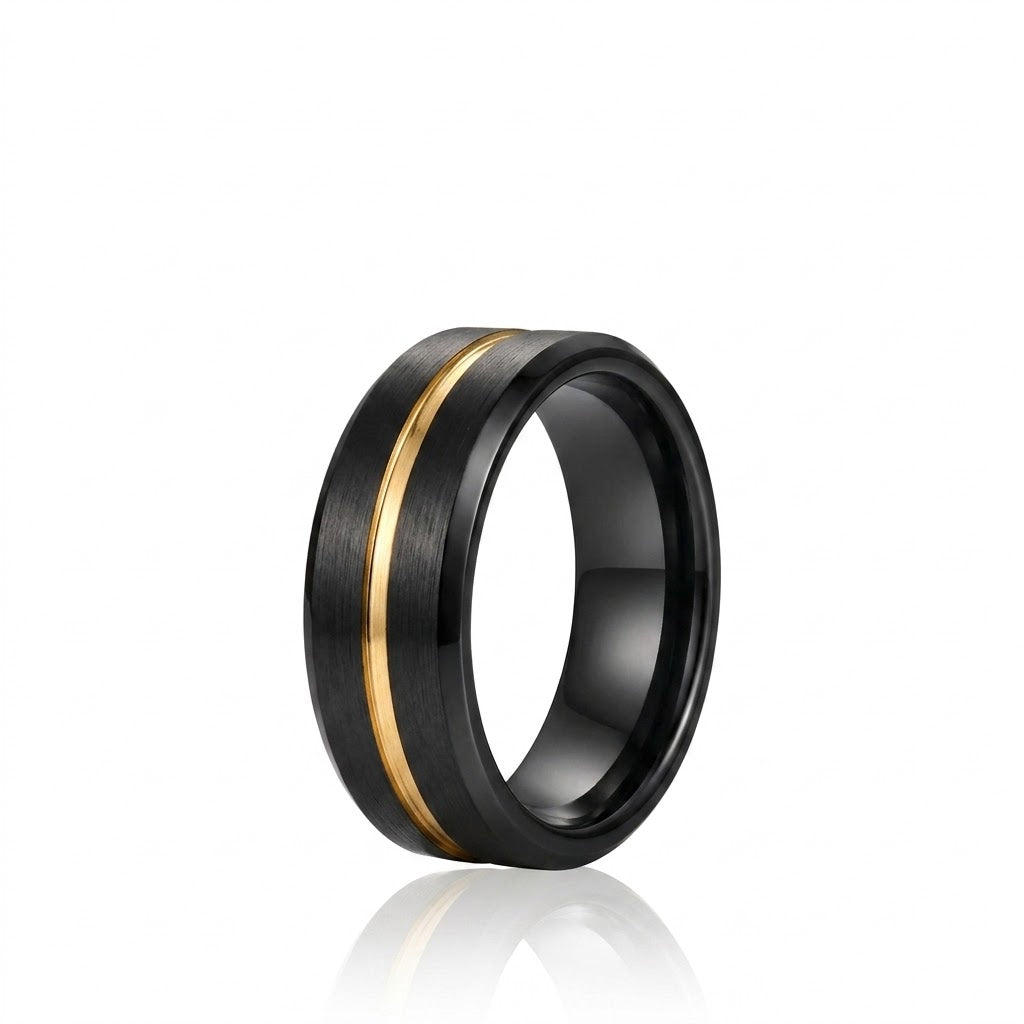 Anillo Tungsteno Línea Dorada