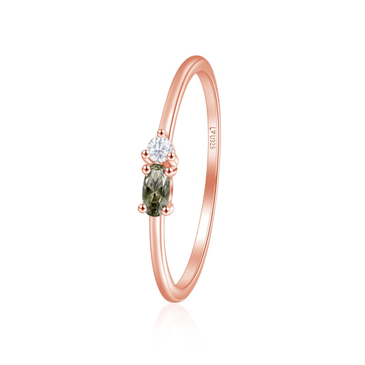 Anillo Olivo de plata 925 con baño de oro rosa y gema verde oliva - Louty Joyería