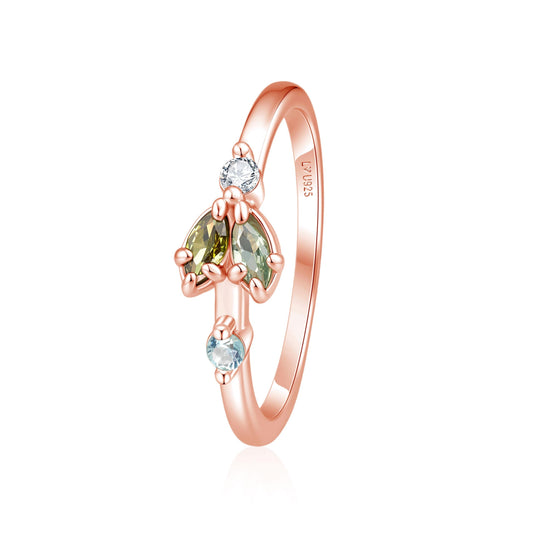 Anillo Ivy de plata 925 con baño de oro rosa y tonos verdosos - Louty Joyería