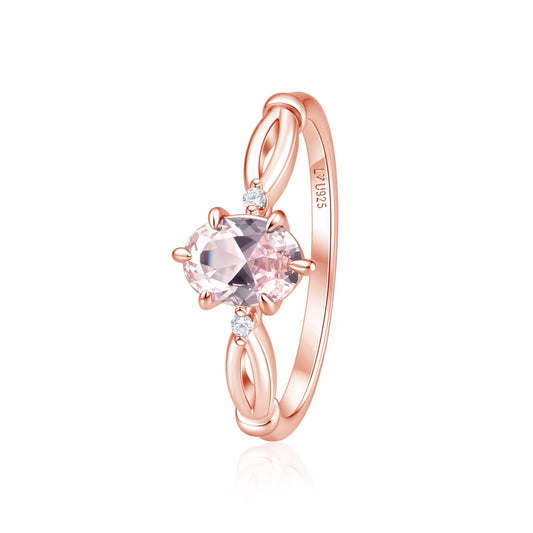 Anillo Aurora de plata 925 con baño de oro rosa y gema rosada - Louty Joyería