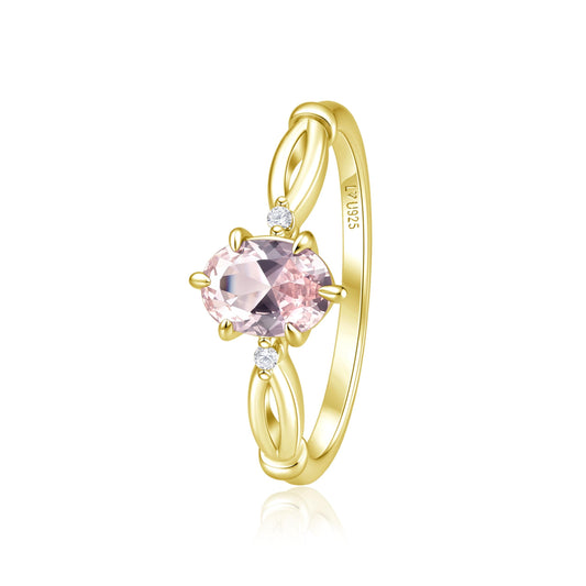 Anillo Aurora de plata 925 con baño de oro amarillo y gema rosada - Louty Joyería