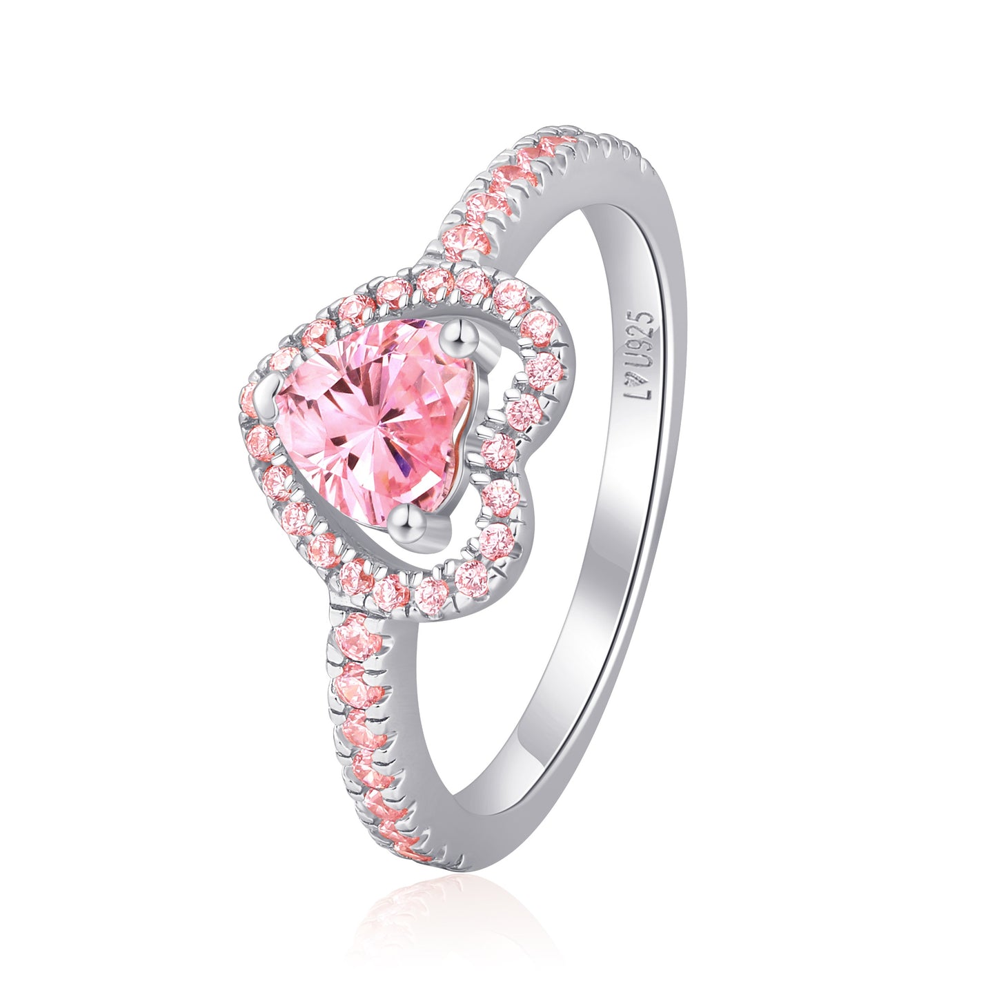 Anillo Corazón Halo Piedra Rosa