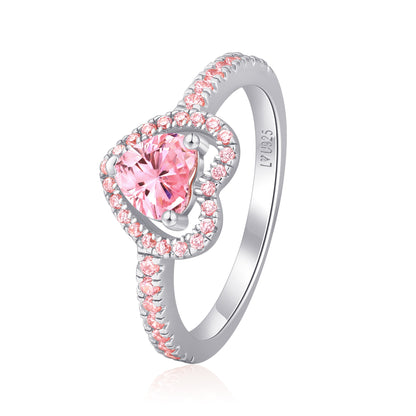 Anillo Corazón Halo Piedra Rosa