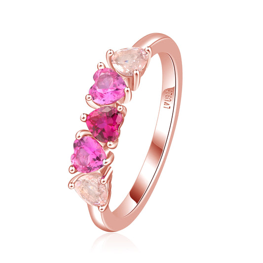 Anillo 5C Piedras Oro Rosa en plata 925 - Louty Joyería