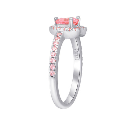 Anillo Corazón Halo Piedra Rosa en plata 925 - Louty Joyería