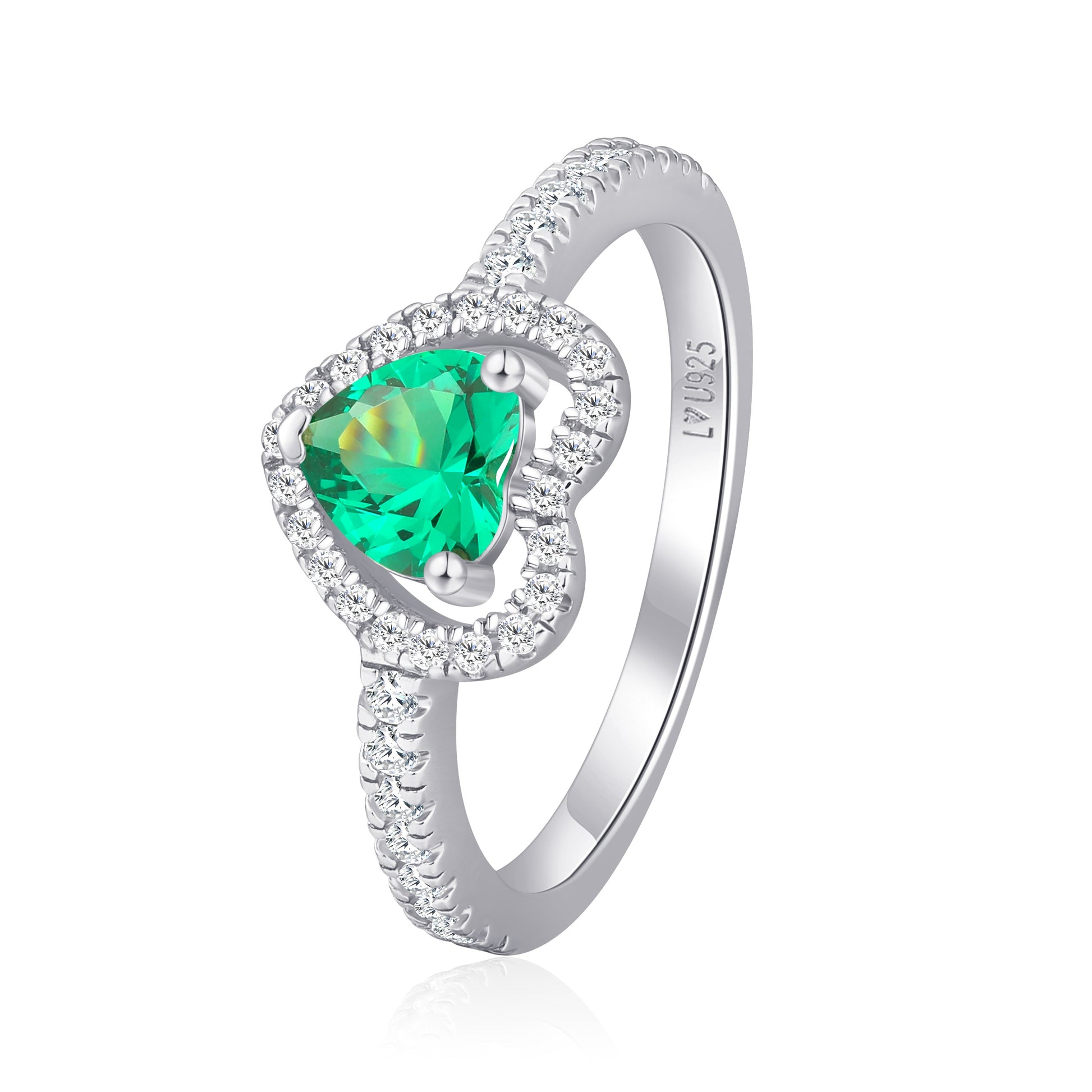 Anillo Corazón Halo Piedra Verde en plata 925 - Louty Joyería