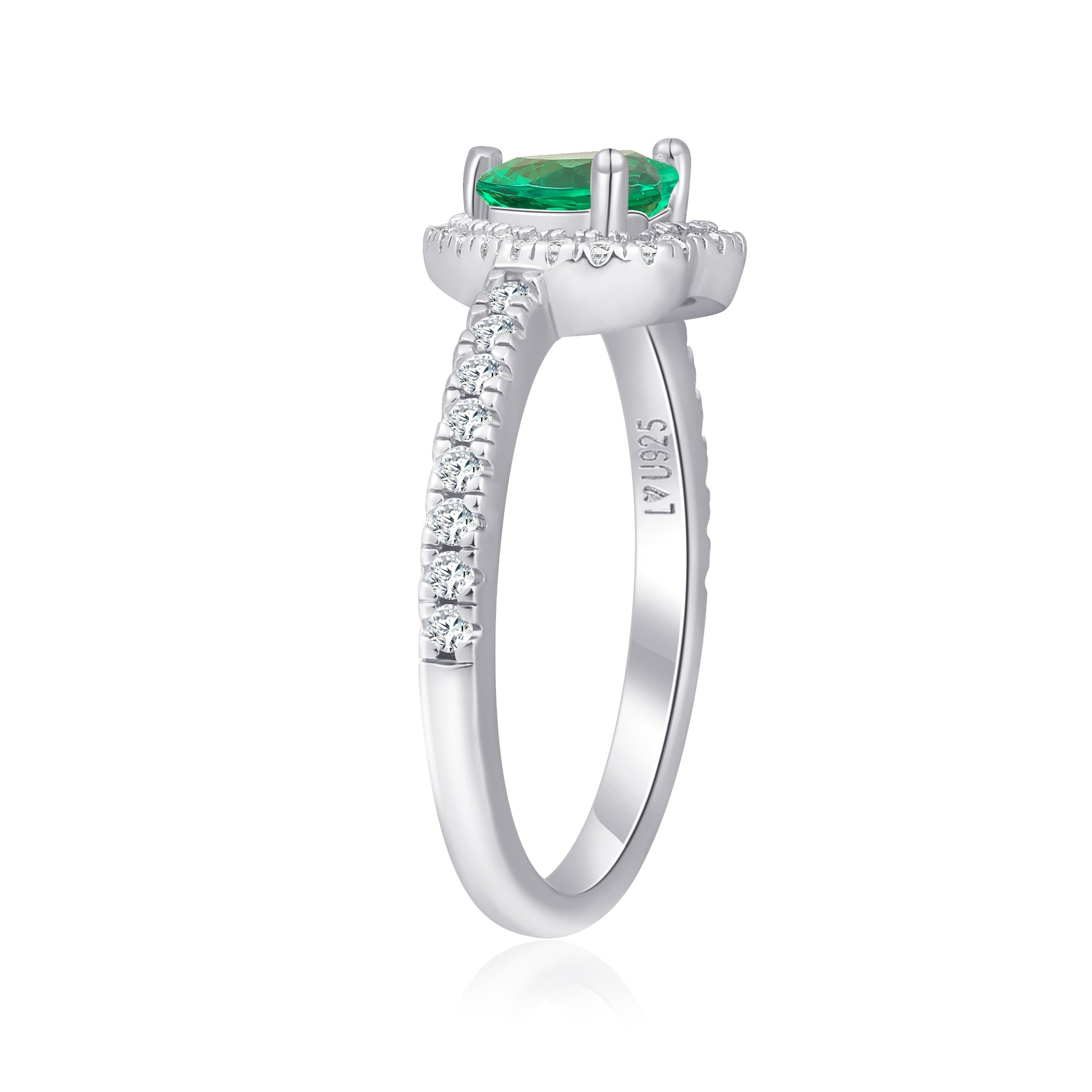 Anillo Corazón Halo Piedra Verde en plata 925 - Louty Joyería