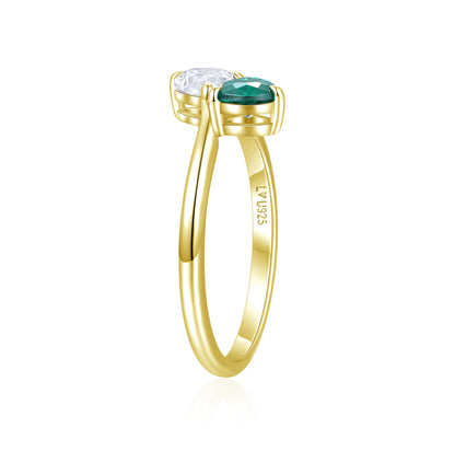 Anillo Doble Pera Oro Amarillo en plata 925 - Louty Joyería