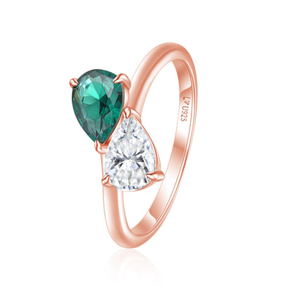 Anillo Doble Pera Oro Rosa en plata 925 - Louty Joyería