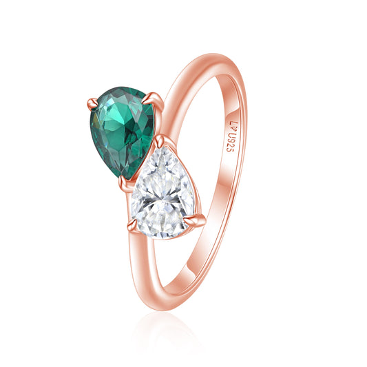 Anillo Doble Pera Oro Rosa en plata 925 - Louty Joyería