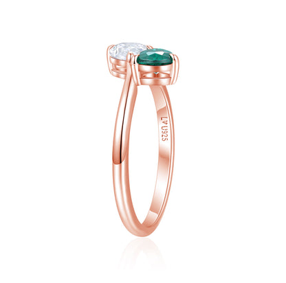 Anillo Doble Pera Oro Rosa en plata 925 - Louty Joyería