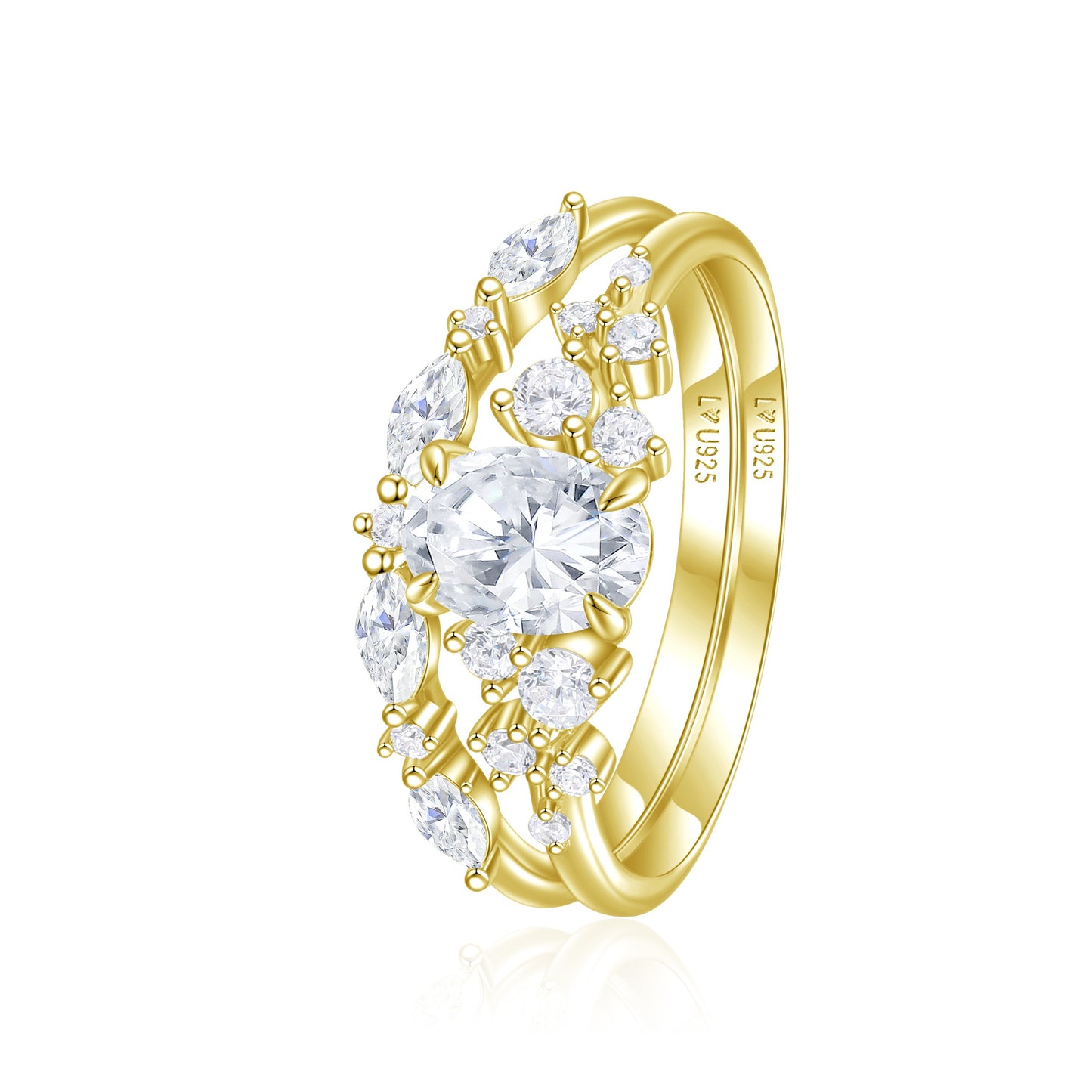 Anillo Duo Celestial Oro Amarillo en plata 925 - Louty Joyería