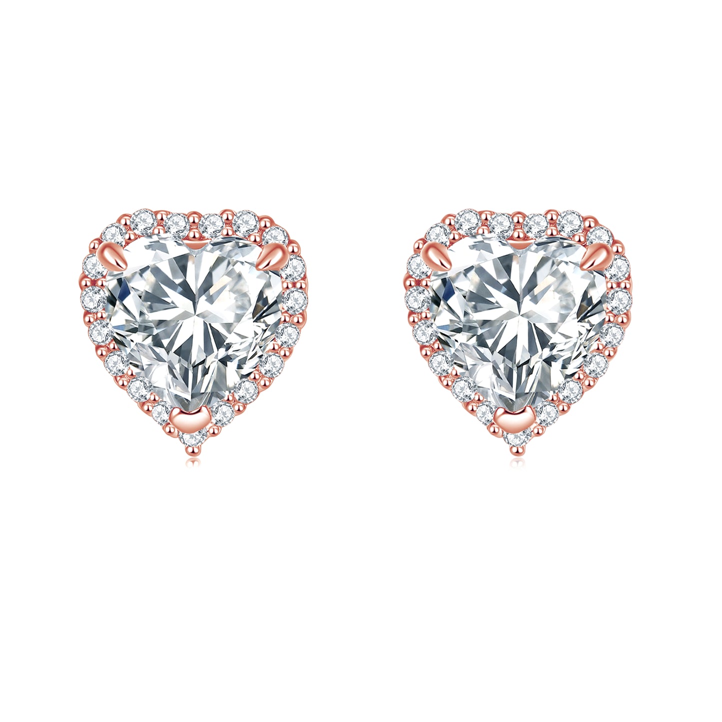 Aretes Corazón Halo Oro Rosa en plata 925 - Louty Joyería