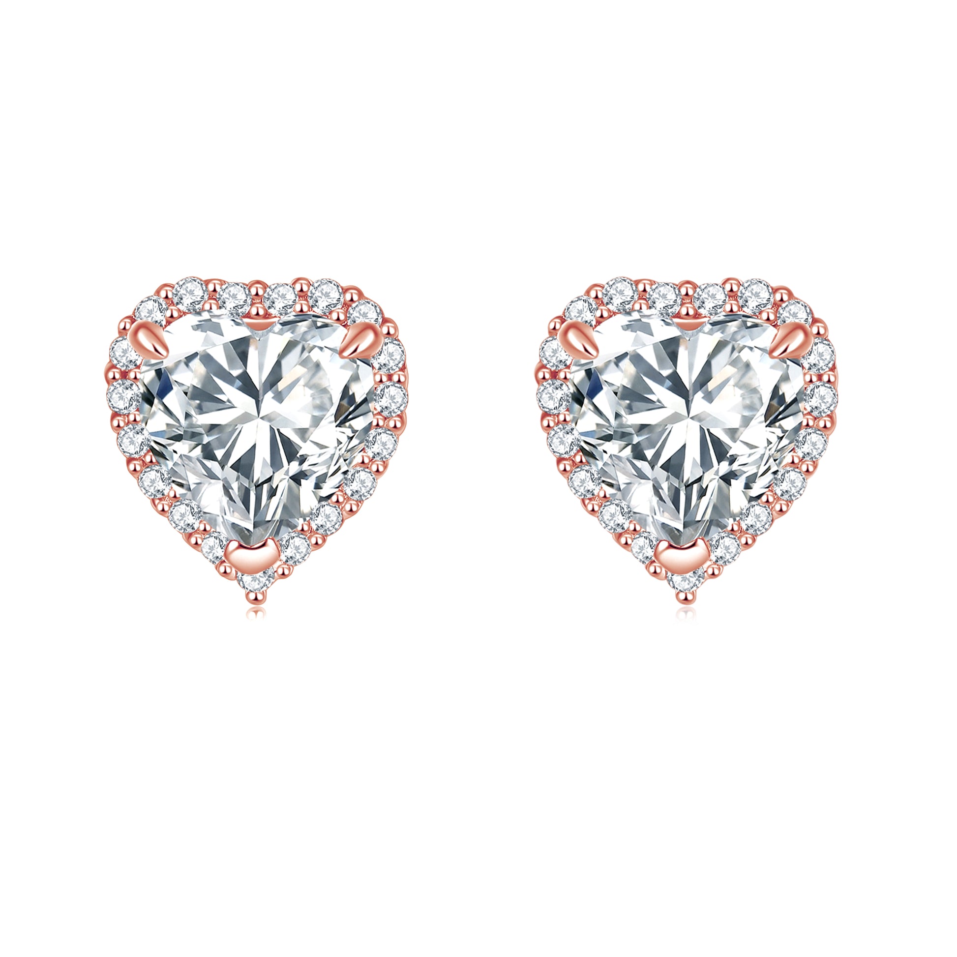 Aretes Corazón Halo Oro Rosa en plata 925 - Louty Joyería