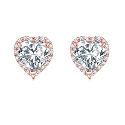 Aretes Corazón Halo Oro Rosa en plata 925 - Louty Joyería
