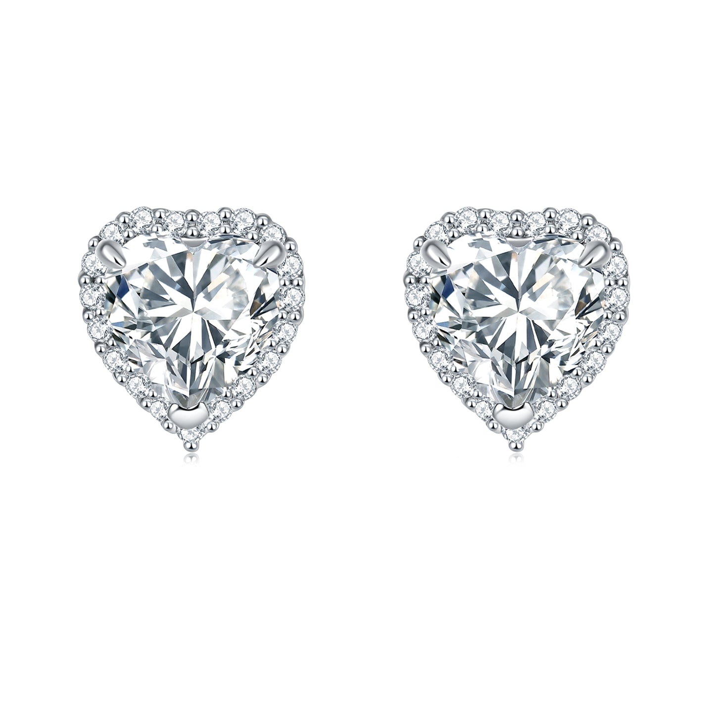Aretes Corazón Halo en plata 925 - Louty Joyería
