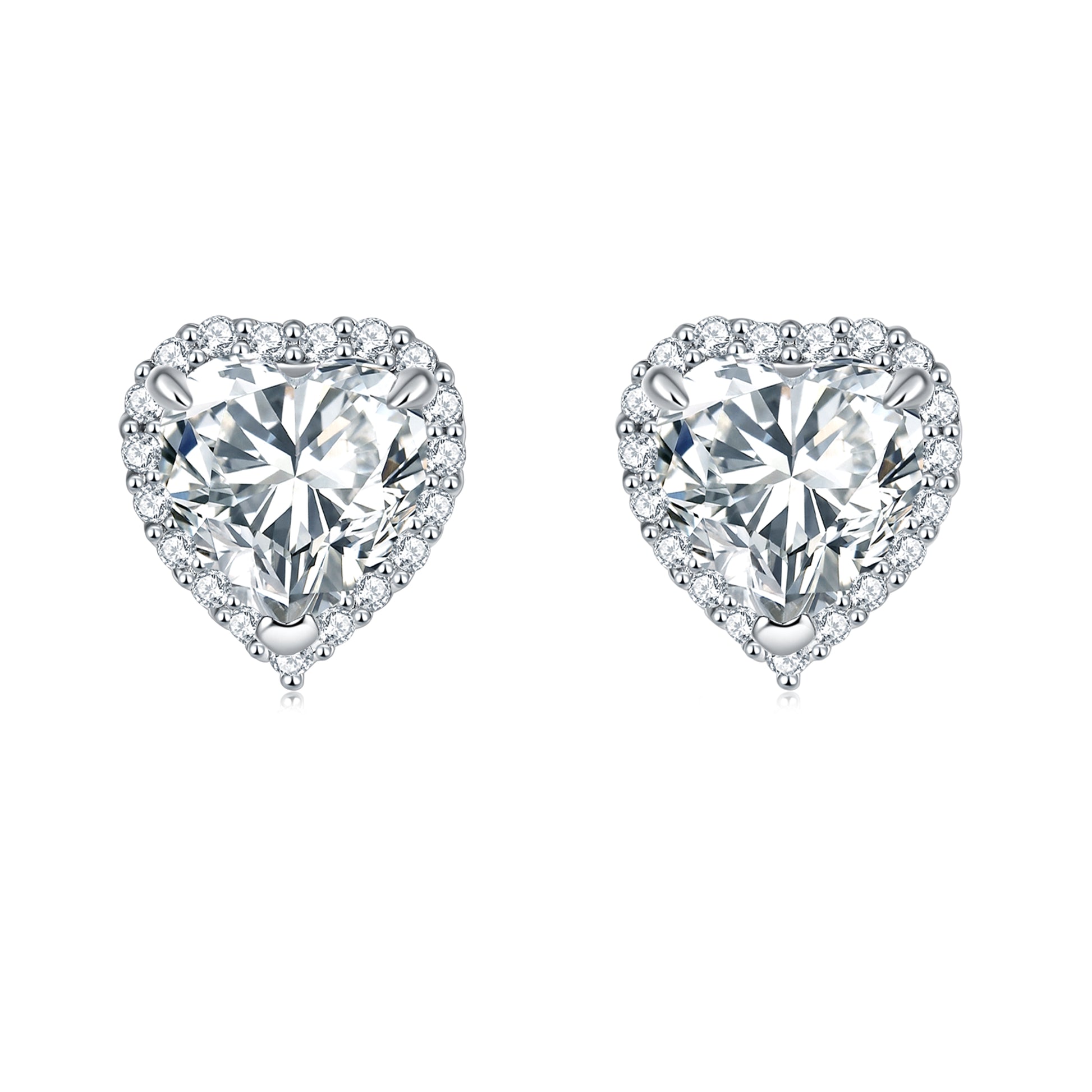 Aretes Corazón Halo en plata 925 - Louty Joyería