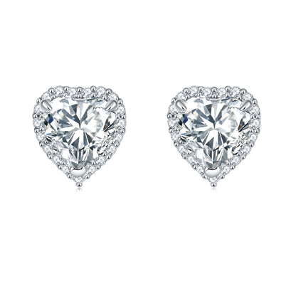 Aretes Corazón Halo en plata 925 - Louty Joyería