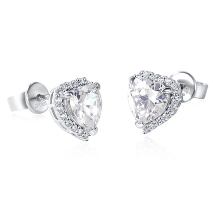 Aretes Corazón Halo en plata 925 - Louty Joyería